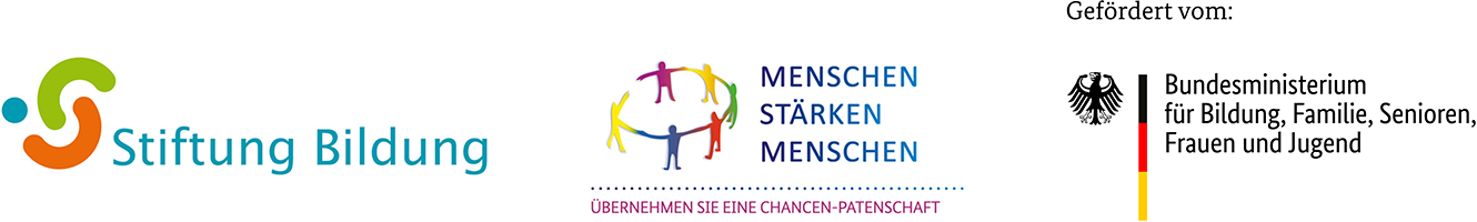 Logoleiste Chancenpatenschaften: Stiftung Bildung, Menschen stärken Menschen, BMBFSFJ